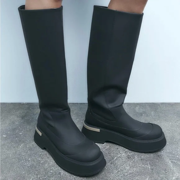 Zara Shoes Rubberized Knee High Boots Poshmark